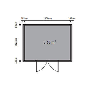 Diagram of a screen with dimensions and area calculation garden shed