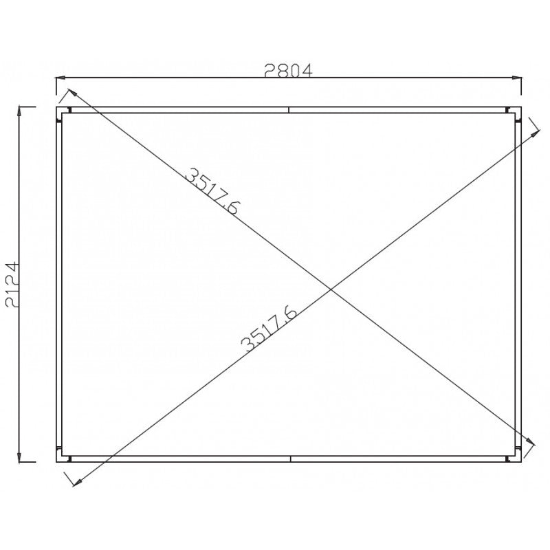Technical drawing of a rectangular frame with dimensions